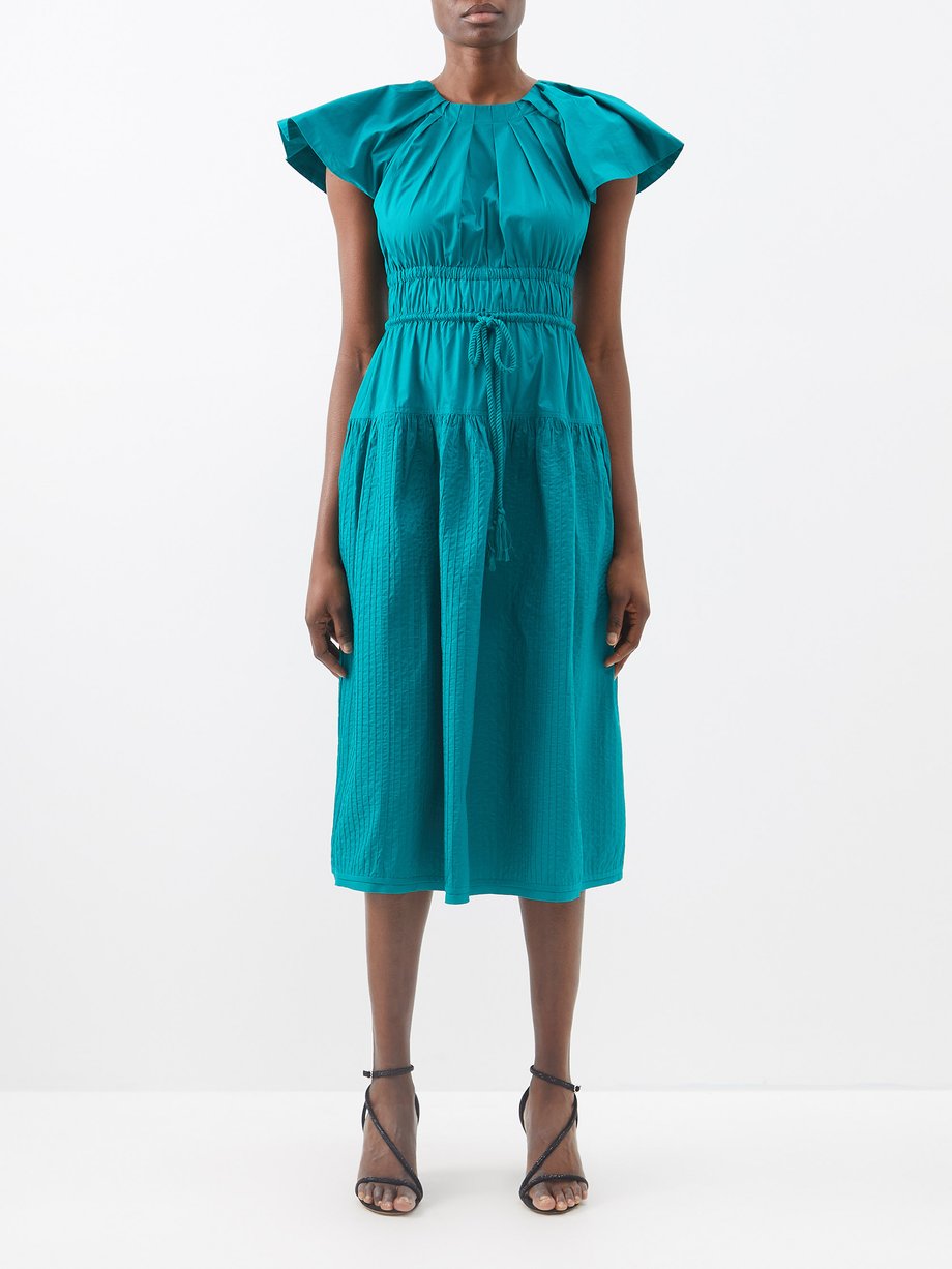 Green Darlene pleated-cotton midi dress | Ulla Johnson | MATCHESFASHION UK