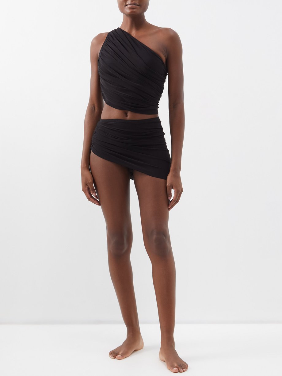 Black Diana shirred-sarong bikini briefs, Norma Kamali