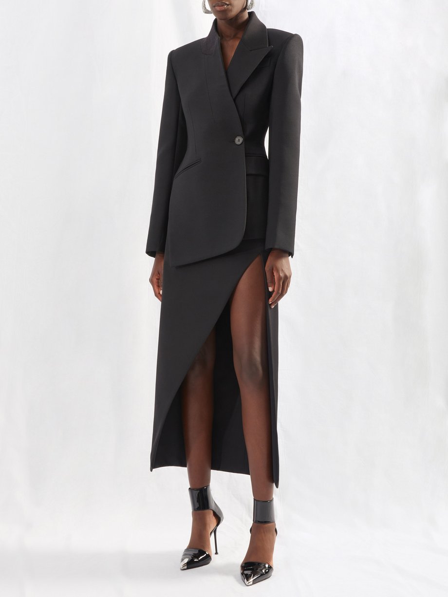Black Asymmetric grain de poudre suit skirt | Alexander McQueen ...