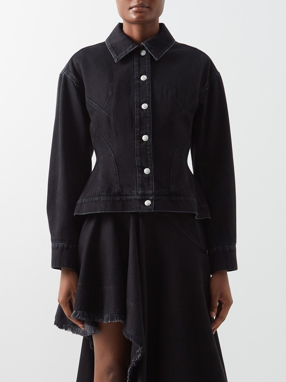 Black Hourglass-waist denim jacket | Alexander McQueen | MATCHESFASHION UK