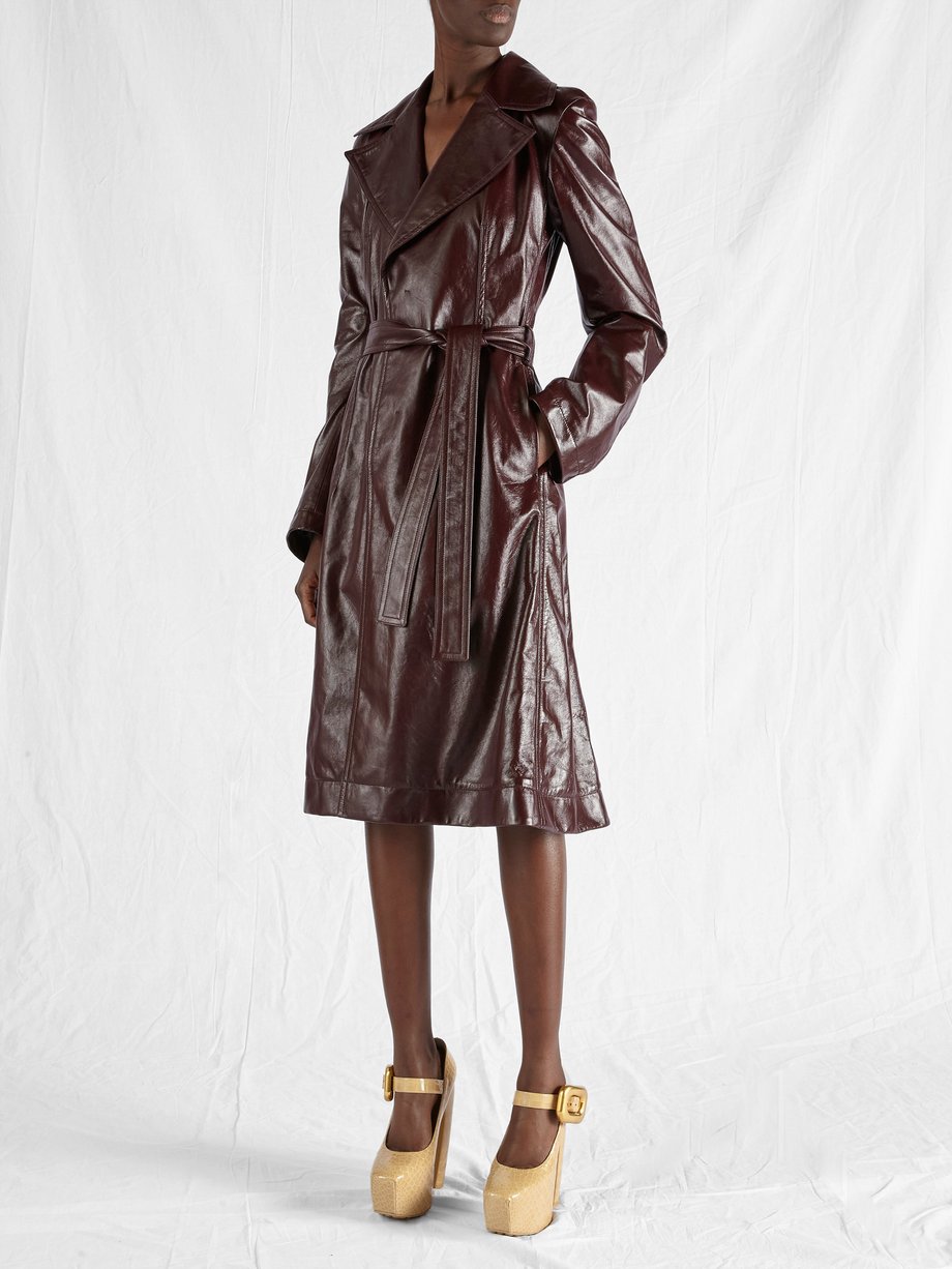 Burgundy Leather trench coat | Bottega Veneta | MATCHESFASHION UK
