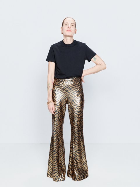 Hunter & Brown Sequin Flare Pant - Women's Pants in Silver | Buckle