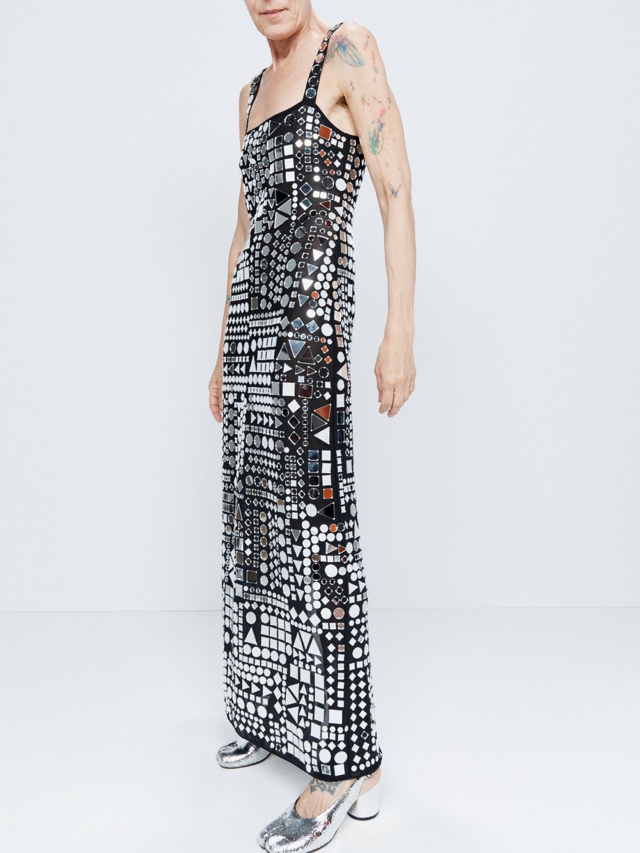 Metallic Disco mirror-embellished slip dress, Raey