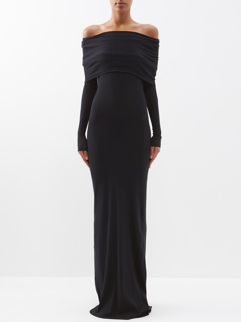 Black Off-the-shoulder jersey maxi dress | Balenciaga | MATCHESFASHION UK