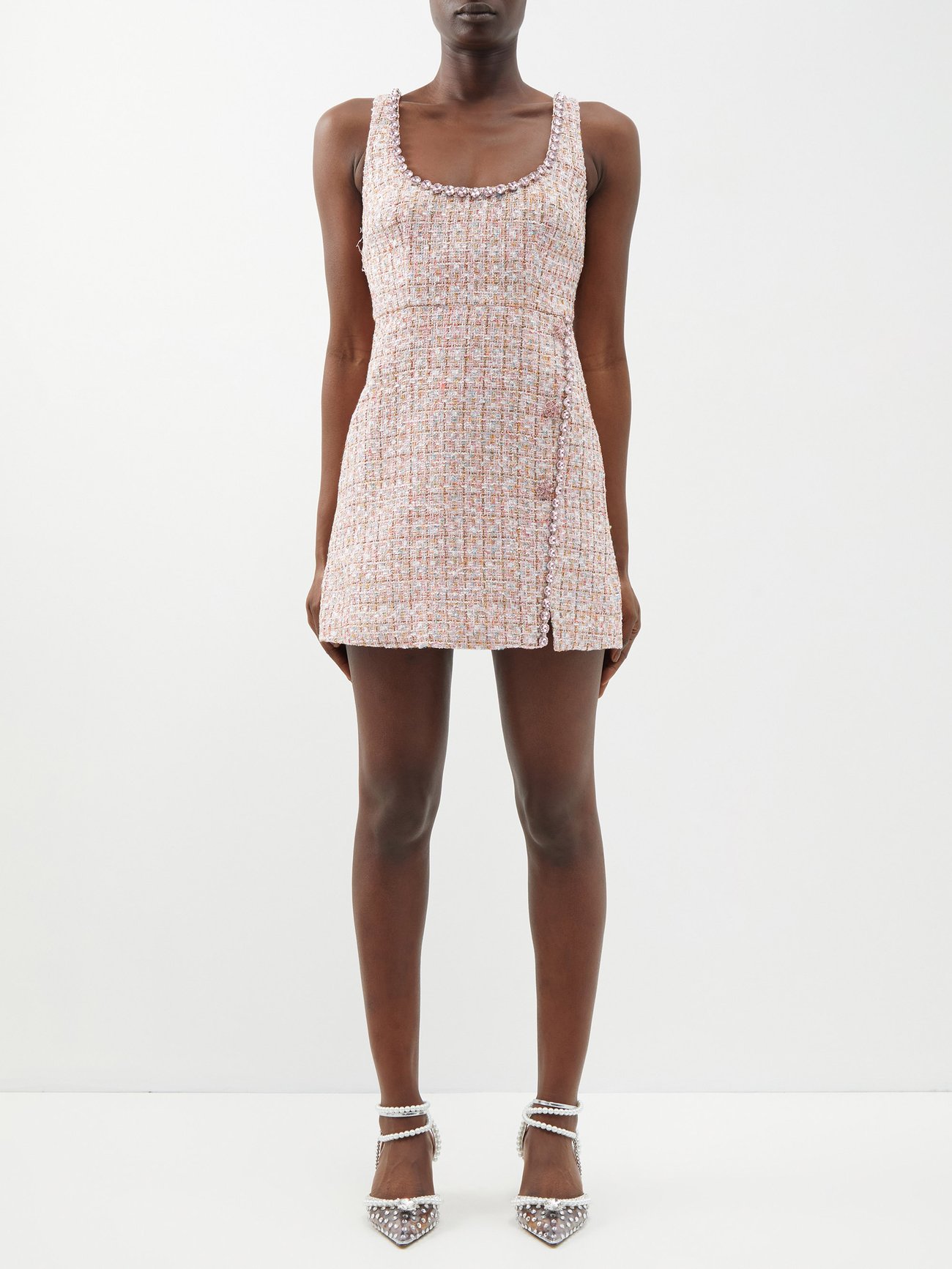 Crystal-embellished bouclé-tweed mini dress