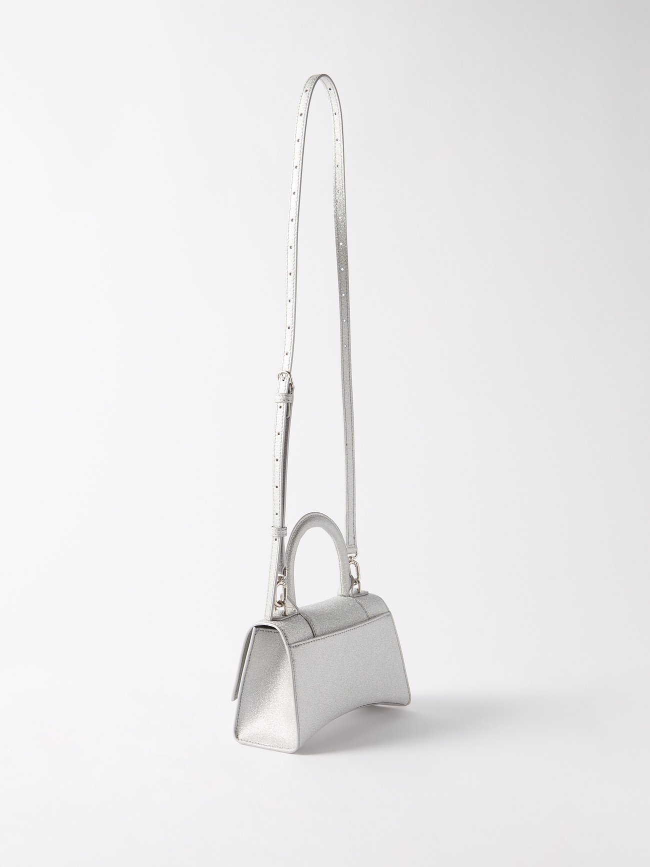 Silver Hourglass XS glitter faux-leather bag, Balenciaga