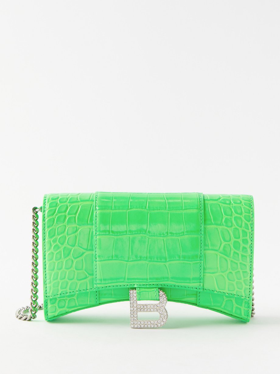 Green Hourglass crocodile-effect leather cross-body bag | Balenciaga ...