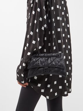 BALENCIAGA Crush medium printed crinkled-leather shoulder bag