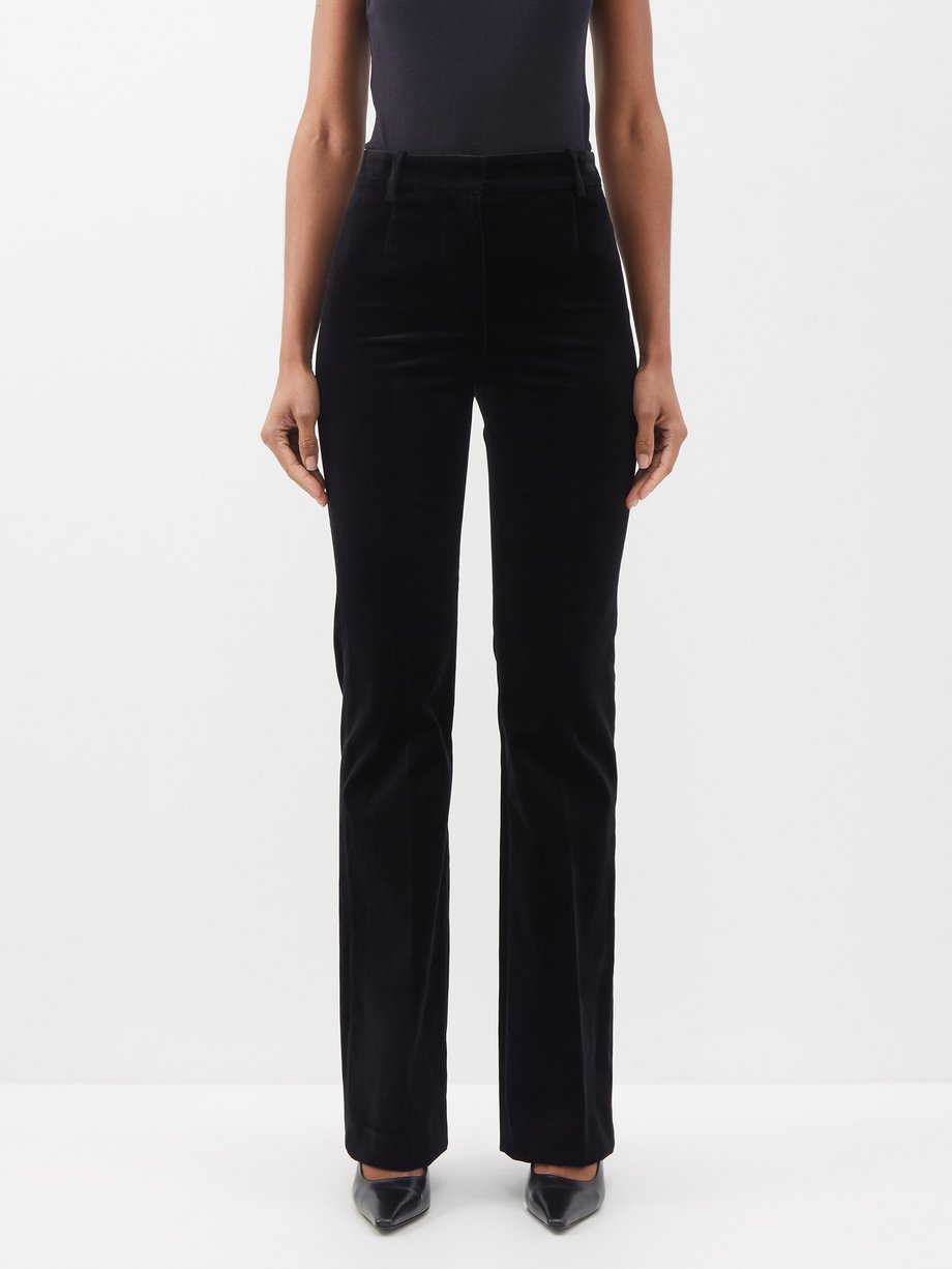Black Corette cotton-blend velvet flared trousers