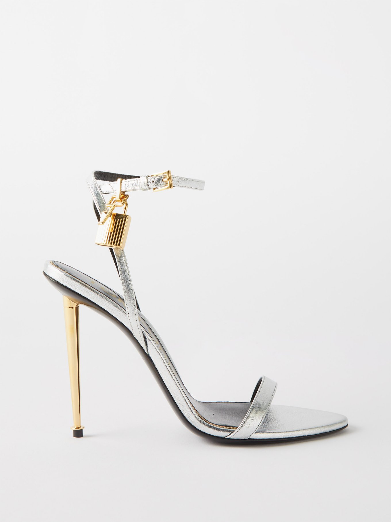 Silver Padlock 105 metallic-leather sandals | Tom Ford | MATCHESFASHION US