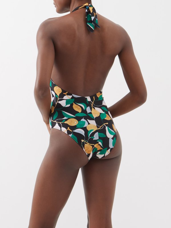 La DoubleJ Bow printed halterneck swimsuit
