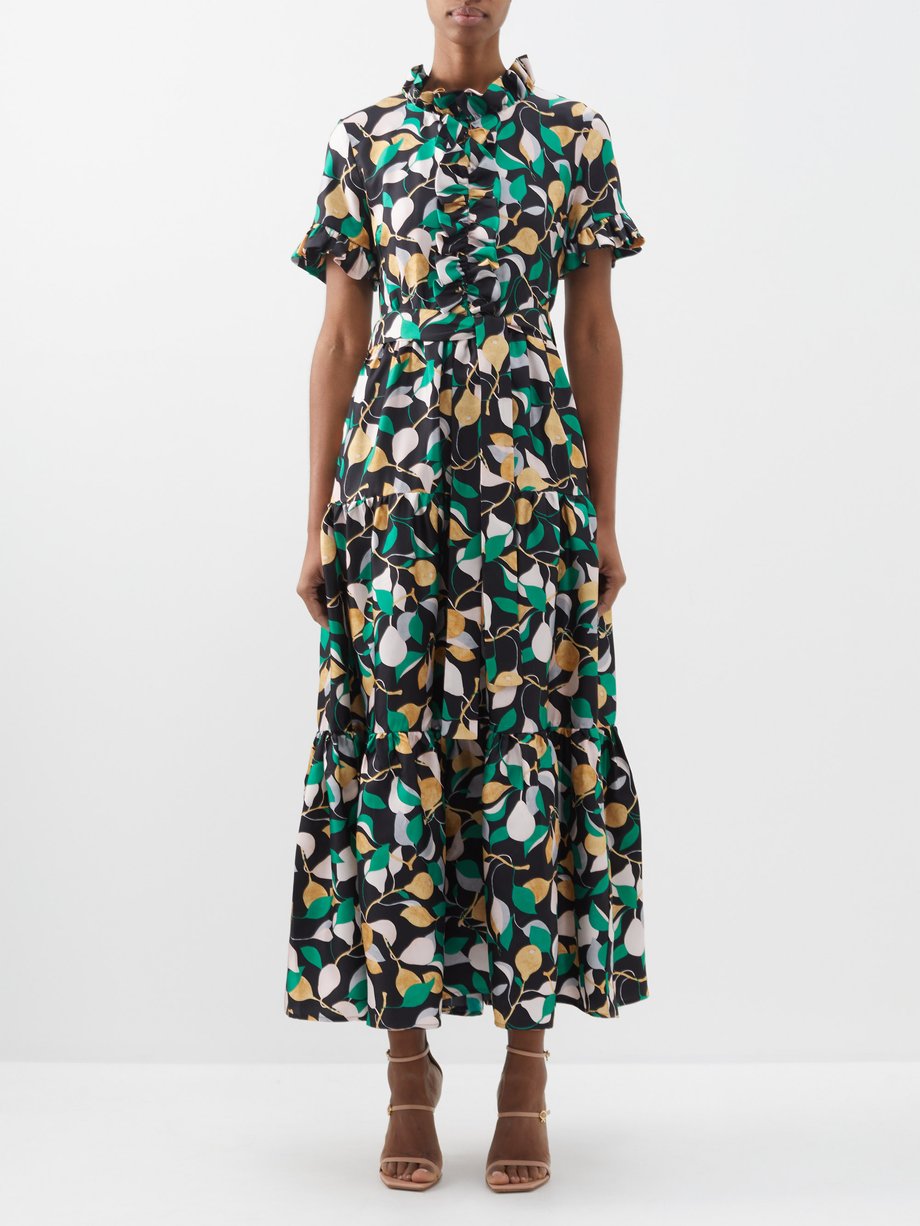 Green Ruffled fruit-print silk-twill dress | La DoubleJ | MATCHES UK