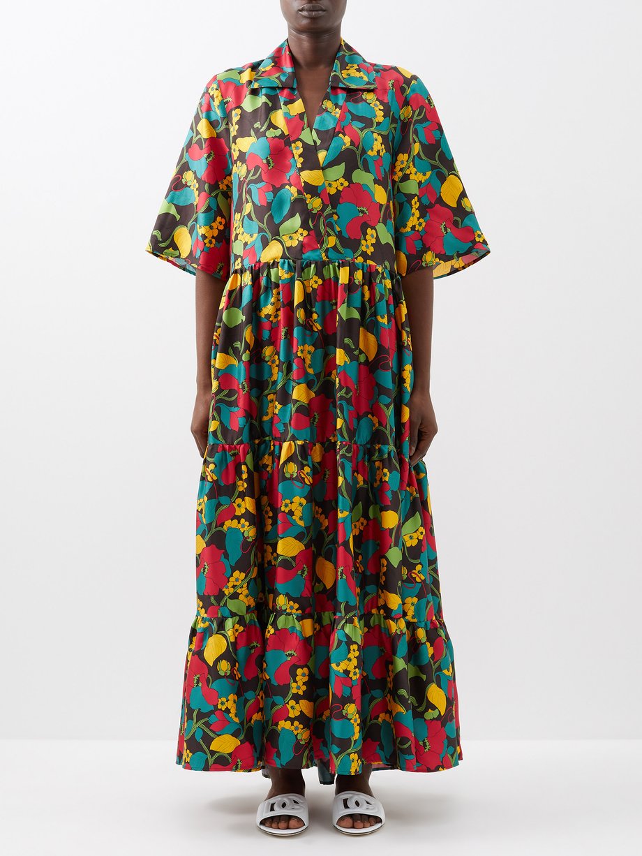 Black The J floral-print silk-twill maxi dress | La DoubleJ | MATCHES UK