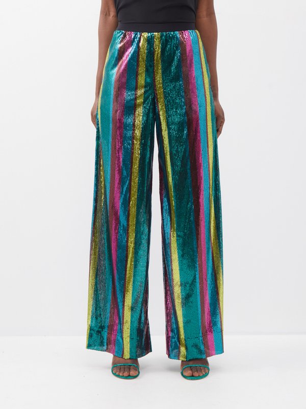 La DoubleJ Holiday striped sequinned wide-leg trousers