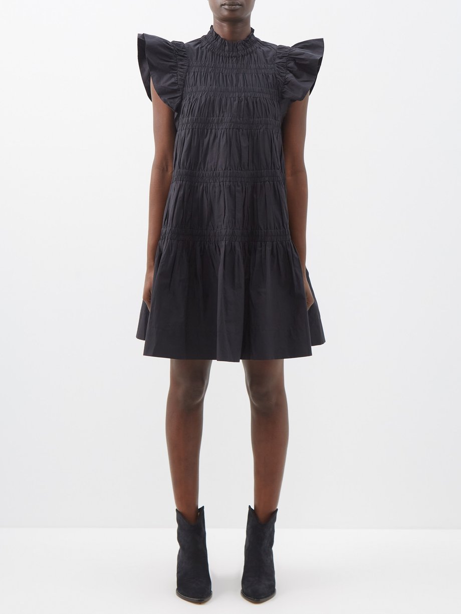 Black Steph flutter-sleeve cotton dress | Sea | MATCHESFASHION UK