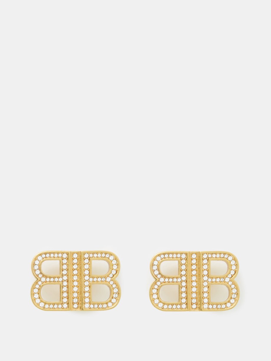 Yellow gold BB 2.0 XS stud earrings | Balenciaga | MATCHES UK
