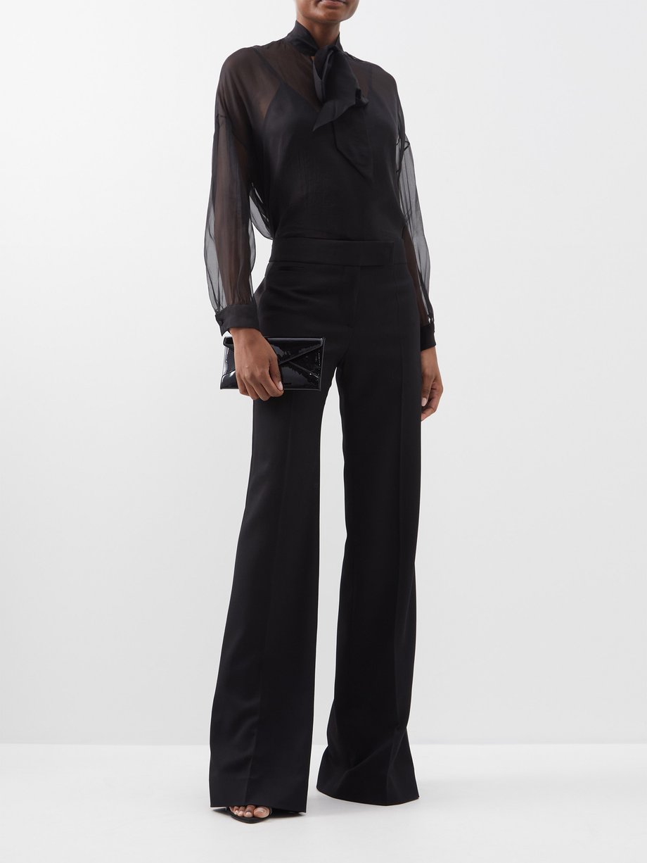 Black Wide-leg wool-grain de poudre tuxedo trousers | Tom Ford ...