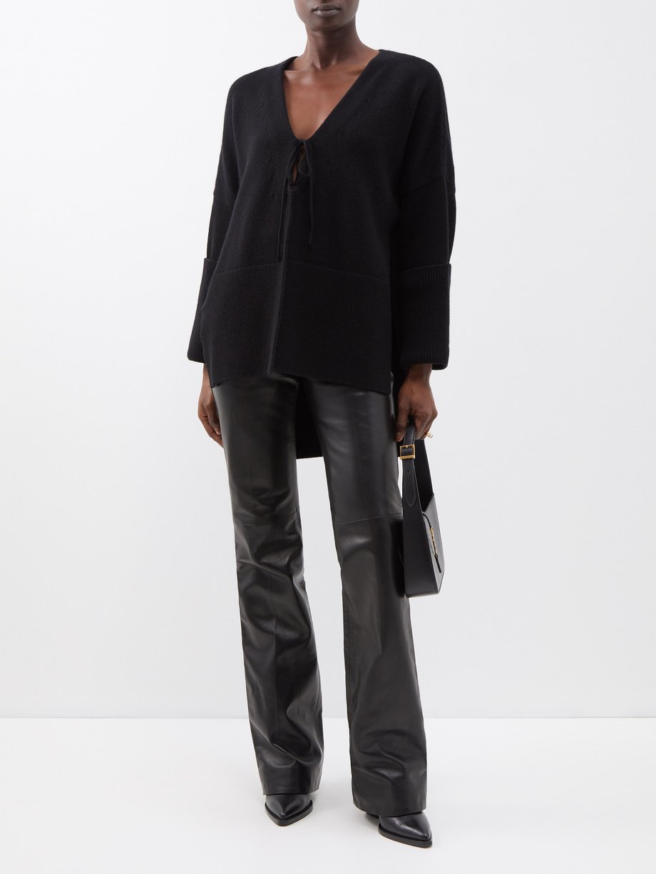 Black Lace-up V-neck cashmere-blend knit top | Tom Ford | MATCHESFASHION UK