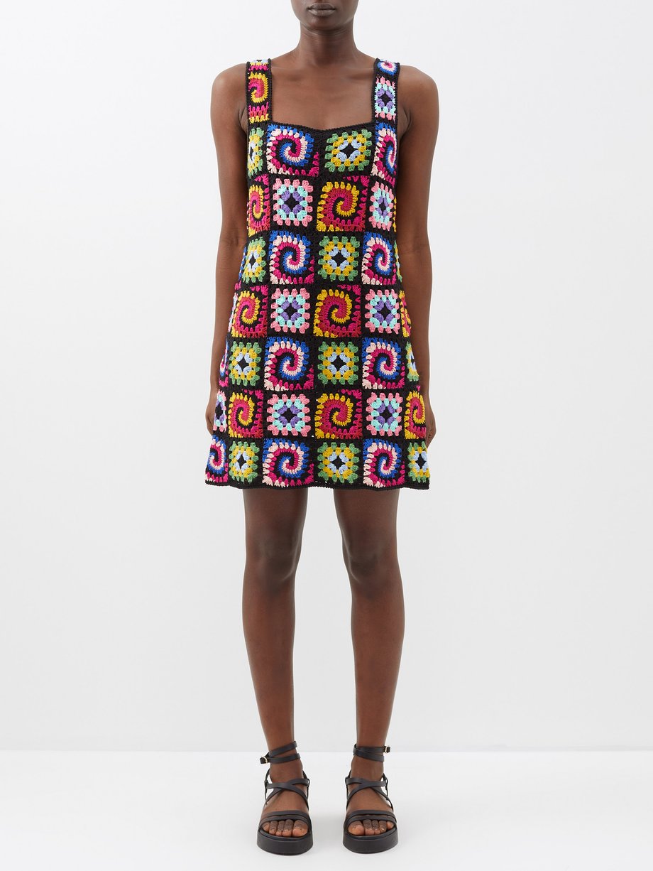 Black Psychedelic cotton-crochet mini dress | Staud | MATCHES UK