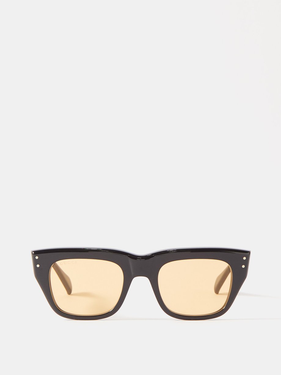 Square-frame Double G sunglasses in dark tortoiseshell acetate | GUCCI® GR