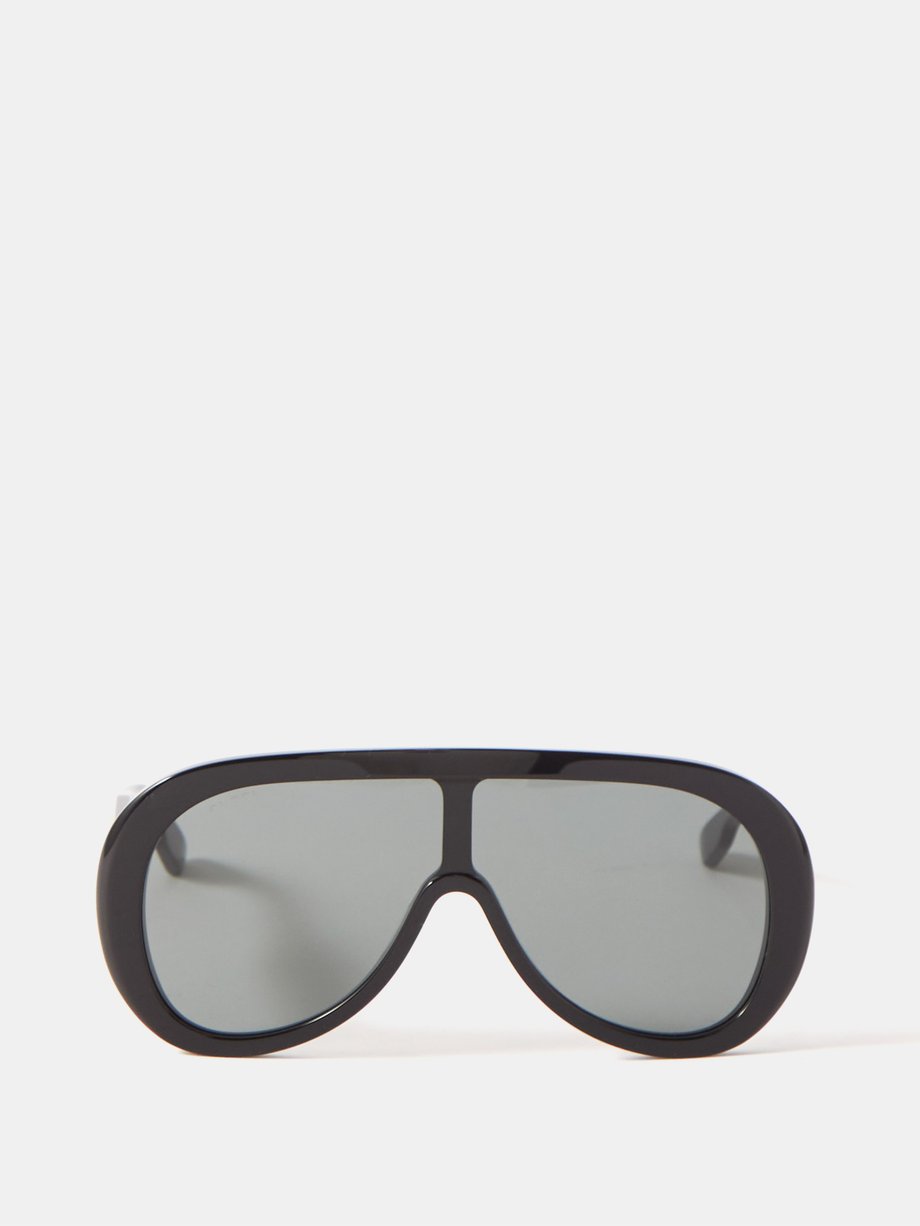 Black Oversized aviator mask acetate sunglasses | Gucci | MATCHESFASHION UK