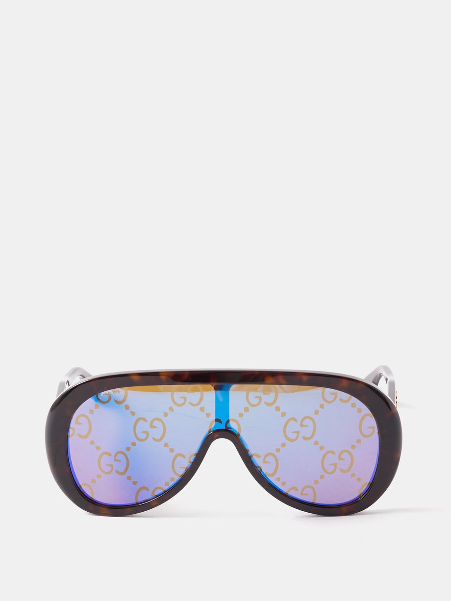 Brown Oversized aviator mask acetate sunglasses | Gucci | MATCHESFASHION US