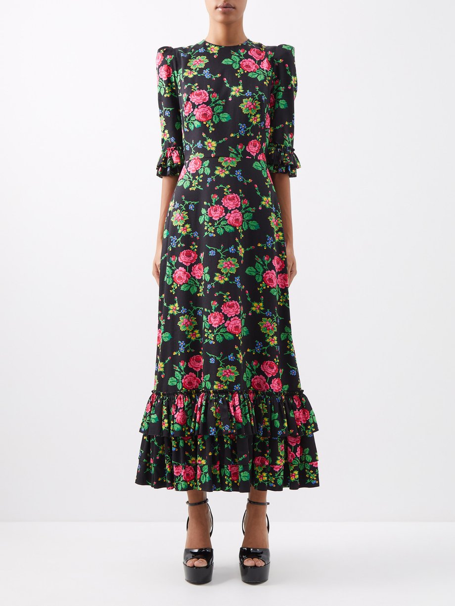 Black The Cinderella floral-print cotton midi dress | The Vampire's ...