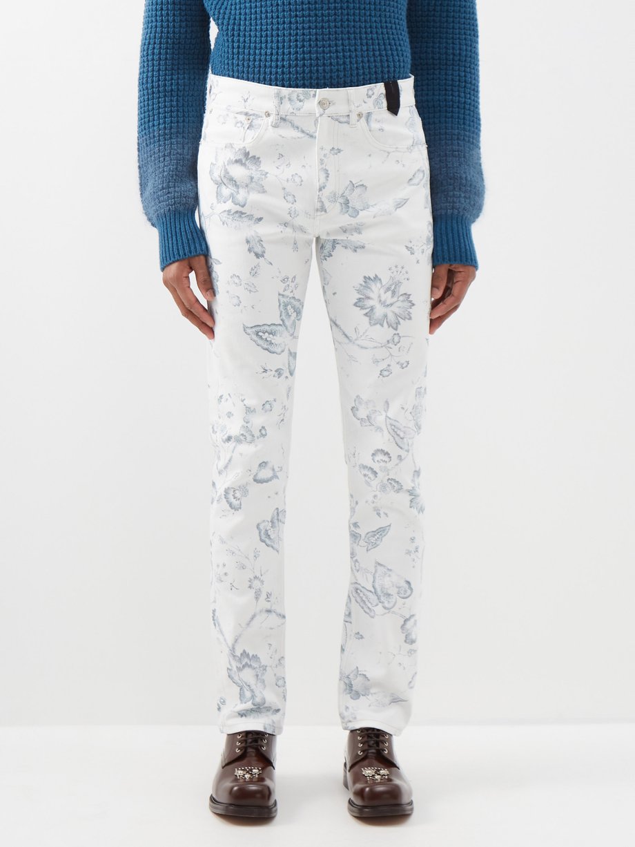 White Oliver floral-print straight-leg jeans Erdem | MATCHESFASHION