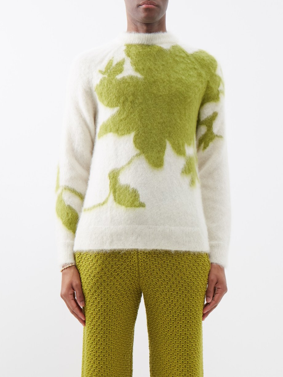 Green Nathan floral-intarsia mohair-blend sweater | Erdem ...