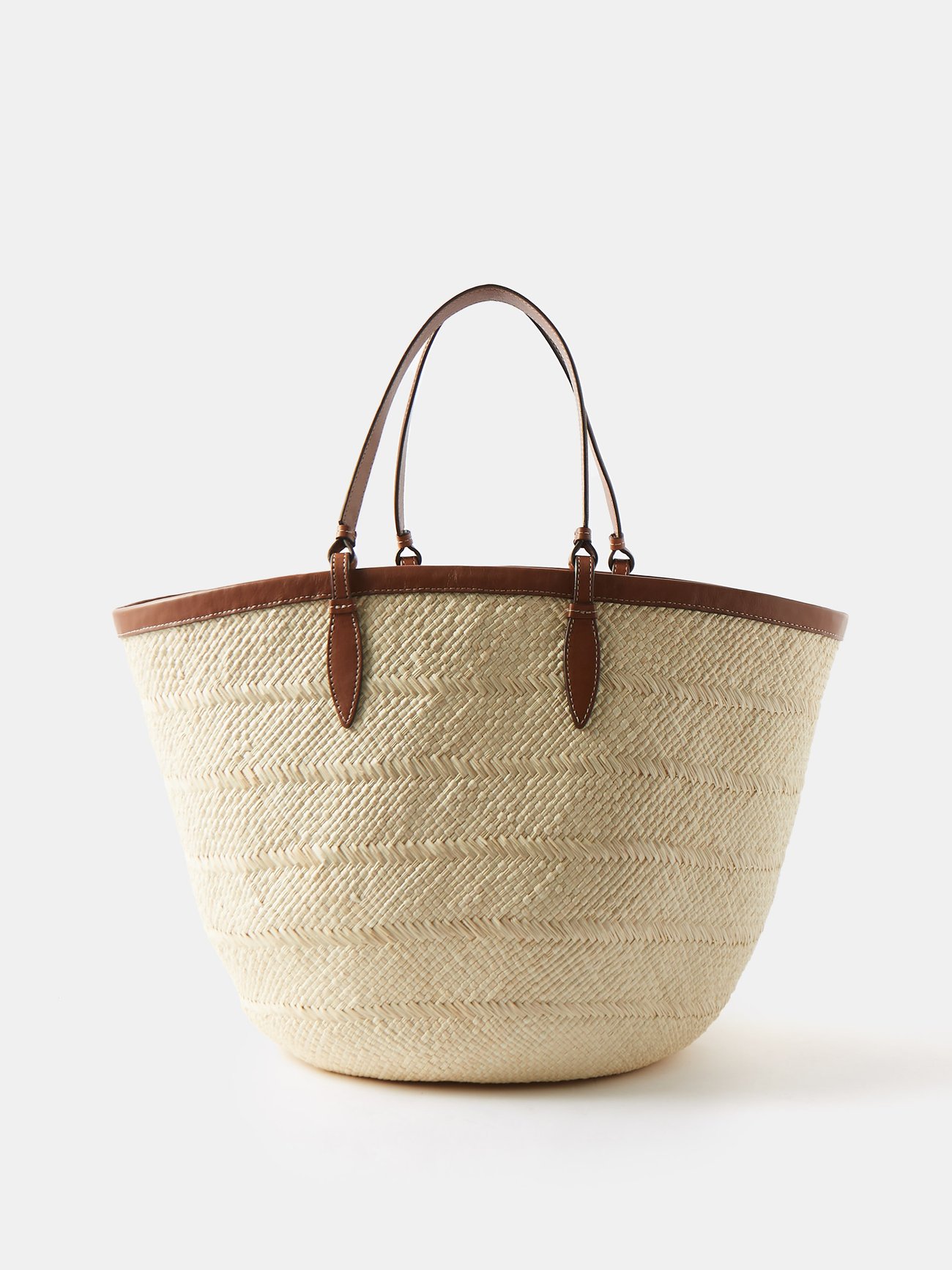 Hunting Season Iraca Medium Leather-trimmed Woven Raffia Tote - Women - Neutral Tote Bags