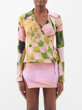 Louisa Ballou Endgame-print silk-jersey wrap shirt