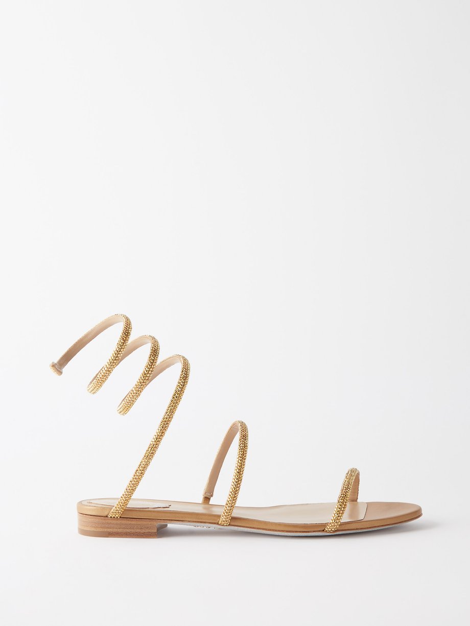 Gold Cleo crystal-embellished satin sandals | Rene Caovilla ...