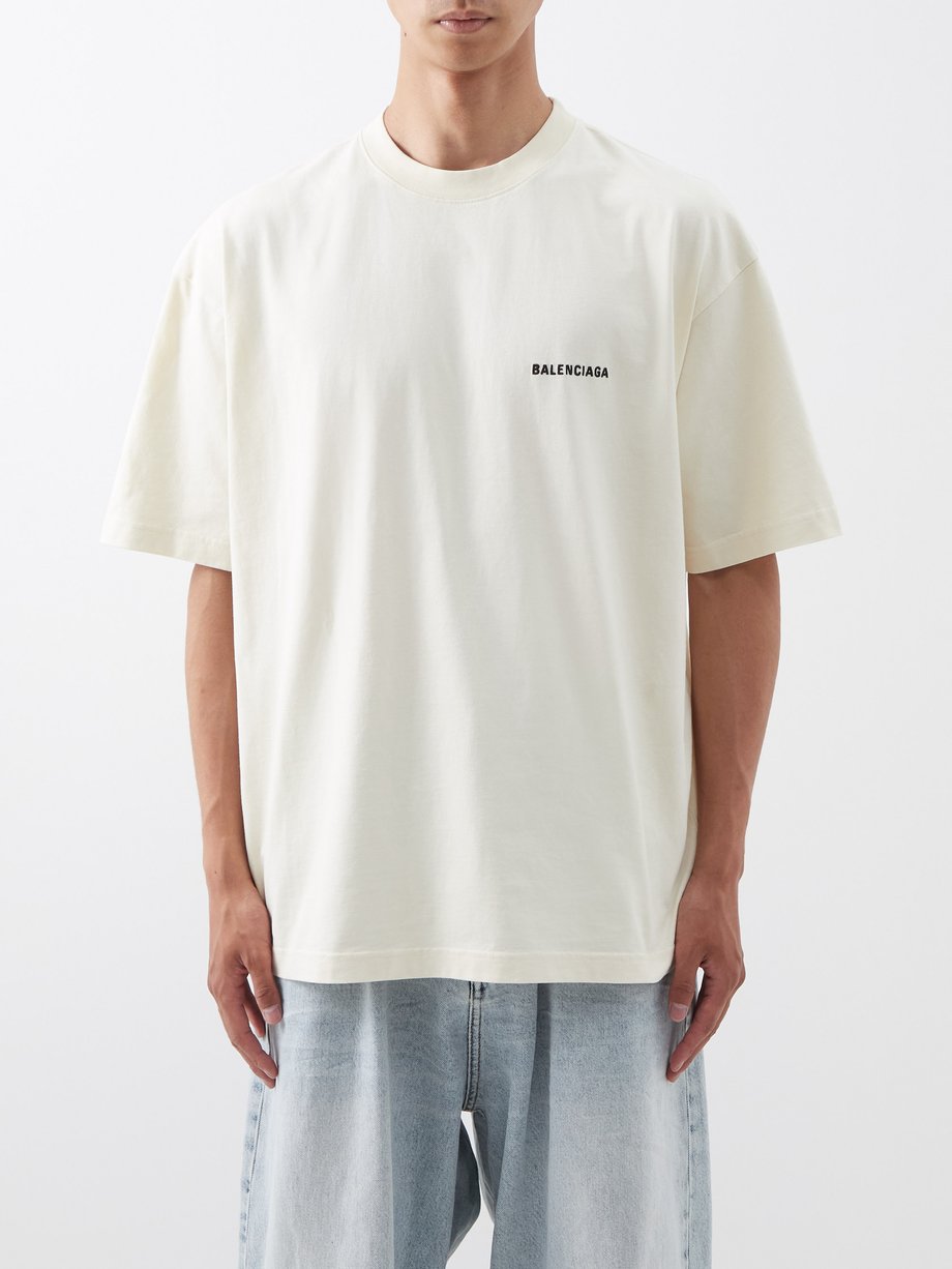 Neutral Logo-embroidered cotton-jersey T-shirt | Balenciaga | MATCHES UK