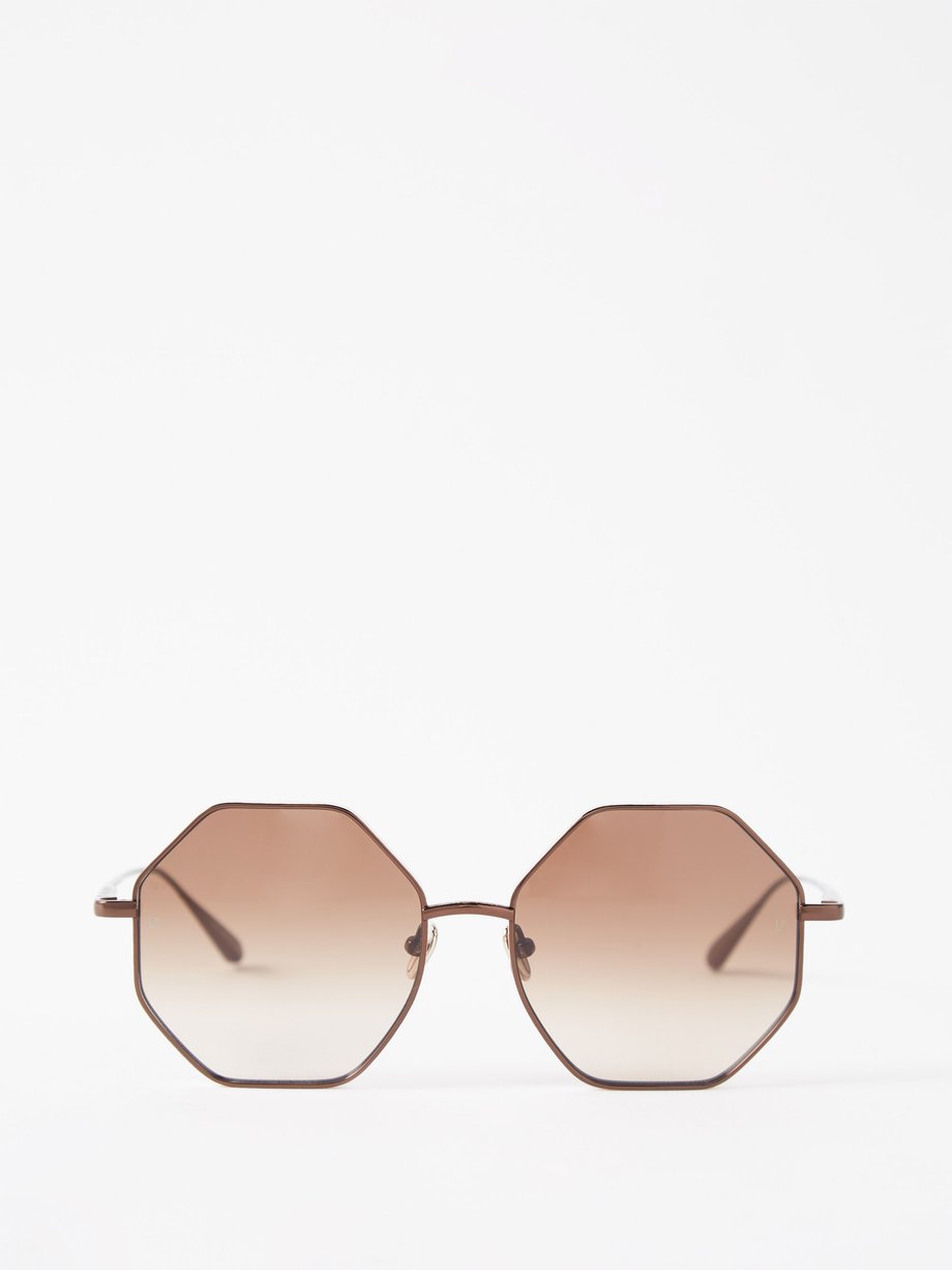 Linda Farrow Brown Liana hexagonal titanium sunglasses