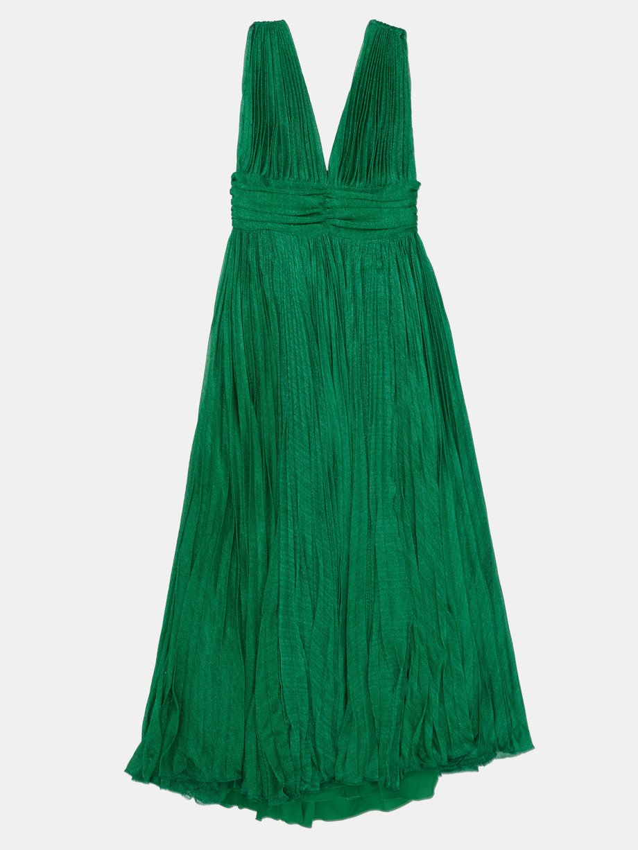 Green Ruched silk-blend mesh midi dress | Dolce & Gabbana ...