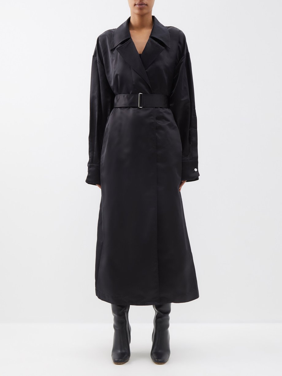 Black Valentina belted silk-satin trench coat | SaSuPhi | MATCHES UK