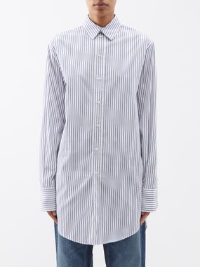 SaSuPhi Marcella striped longline cotton-poplin shirt