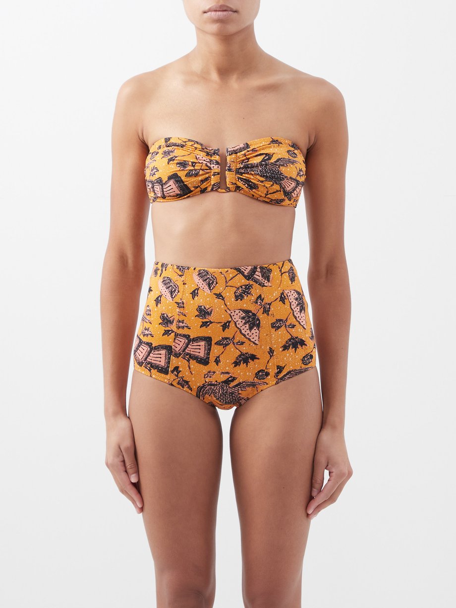 Orange Santorini floral-print bandeau bikini top