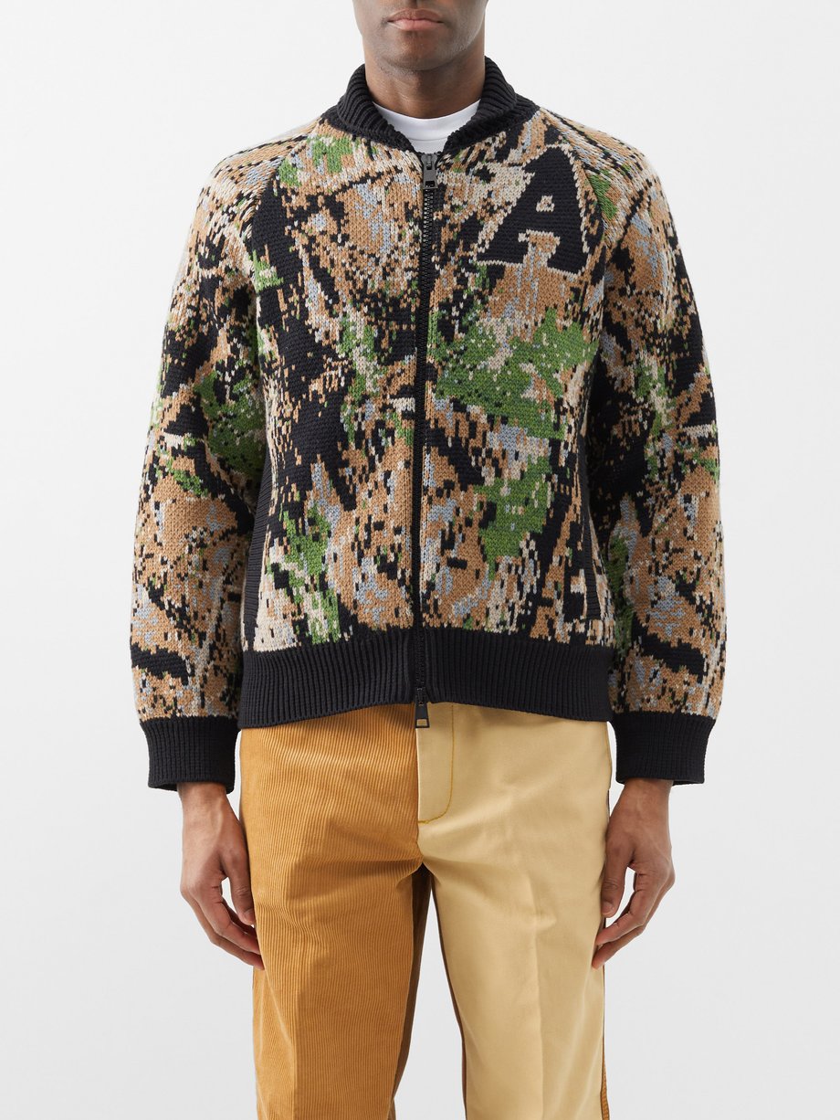 Aries Men's Camo-jacquard Knitted Bomber Jacket