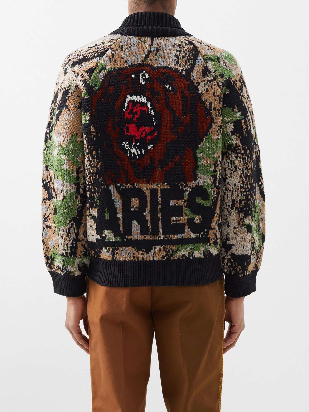 Aries Men's Camo-jacquard Knitted Bomber Jacket