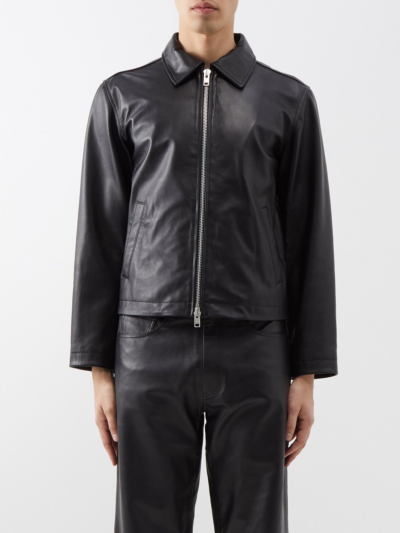 Black Two-way zip leather jacket | Sunflower | MATCHESFASHION US