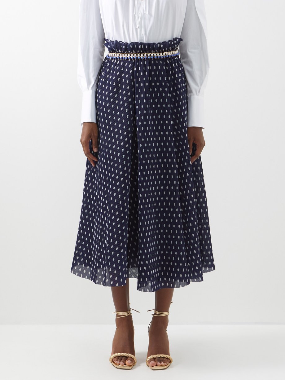 Navy Polka-dot pleated chiffon midi skirt | Zimmermann | MATCHESFASHION US