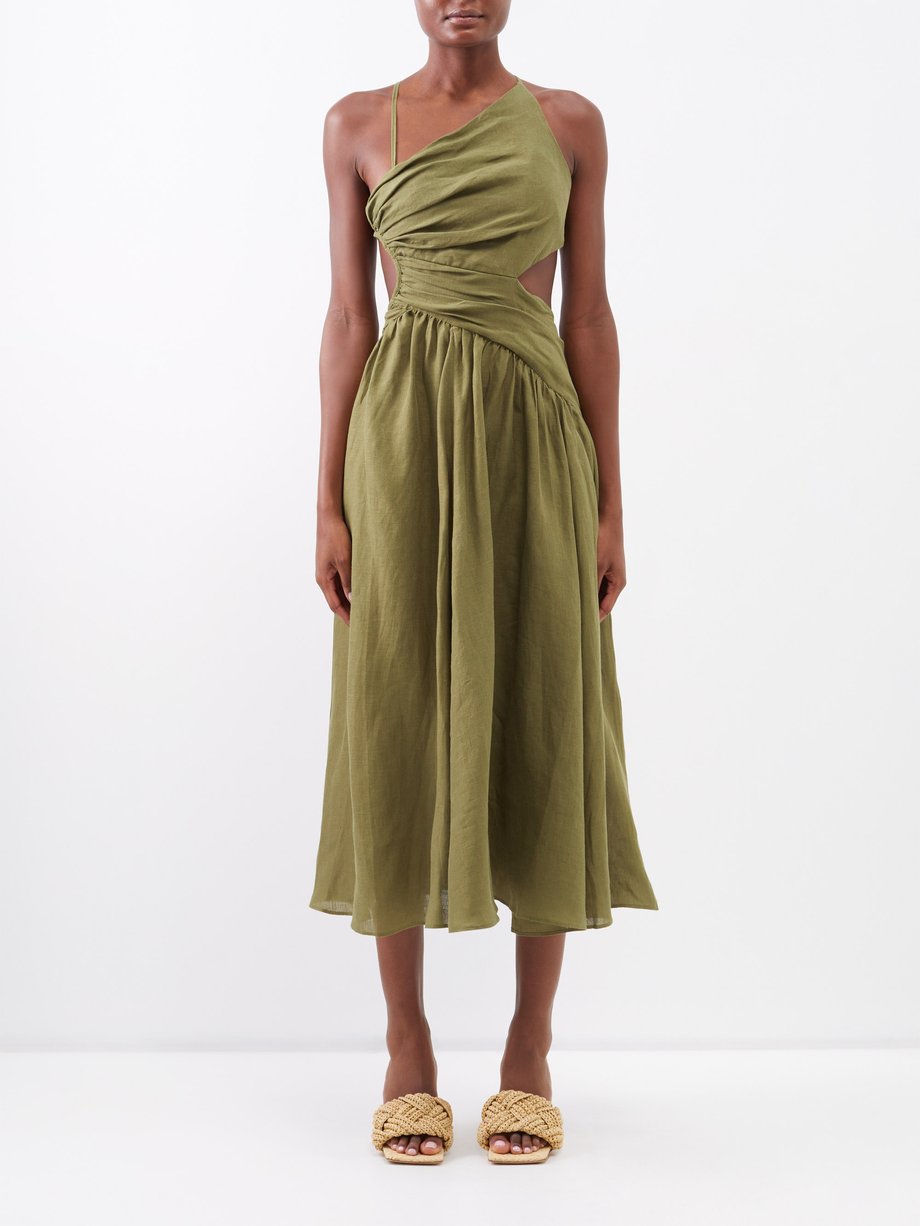 Green Laurel asymmetric linen midi dress | Zimmermann | MATCHESFASHION AU