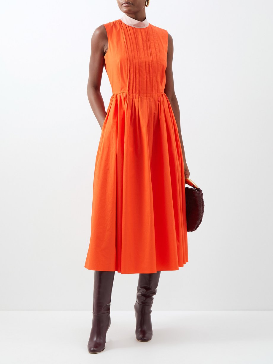 Orange Pintucked cotton-poplin midi dress | Roksanda | MATCHES US