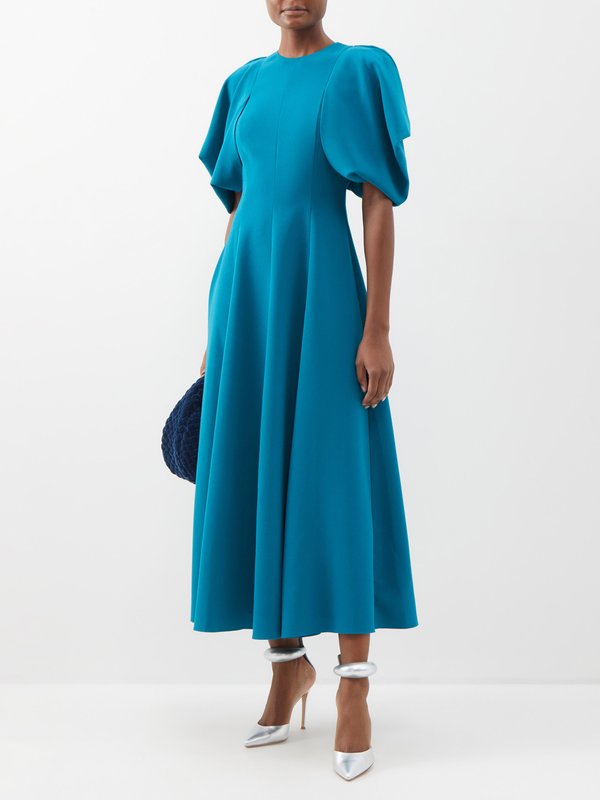 Blue Puff-sleeve pleated crepe dress | Roksanda | MATCHES UK