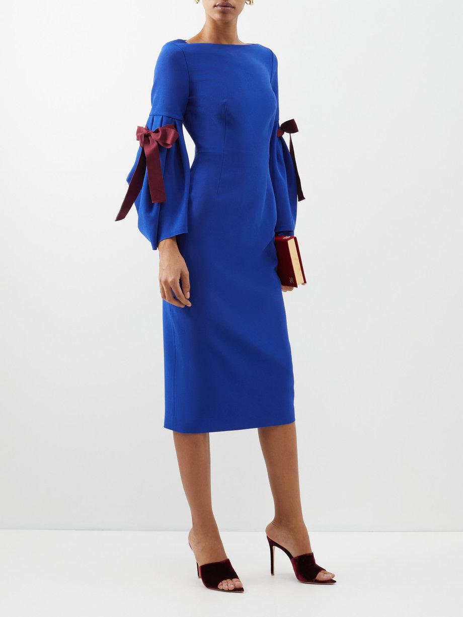 Blue Bow-sleeve crepe midi dress | Roksanda | MATCHES UK