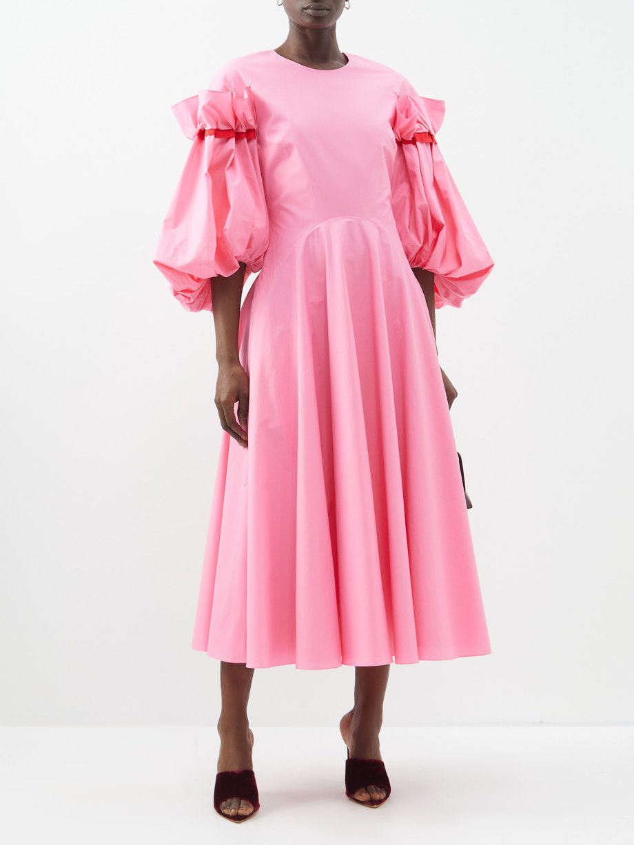 Pink Balloon sleeve high-neck cotton dress | Roksanda | MATCHES UK