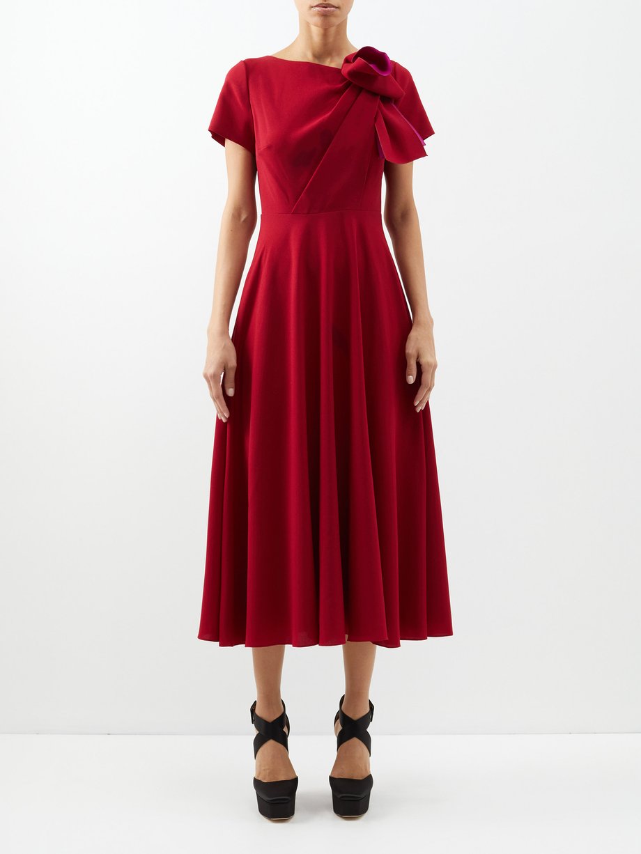 Burgundy Luna bow-shoulder midi dress | Roksanda | MATCHESFASHION UK
