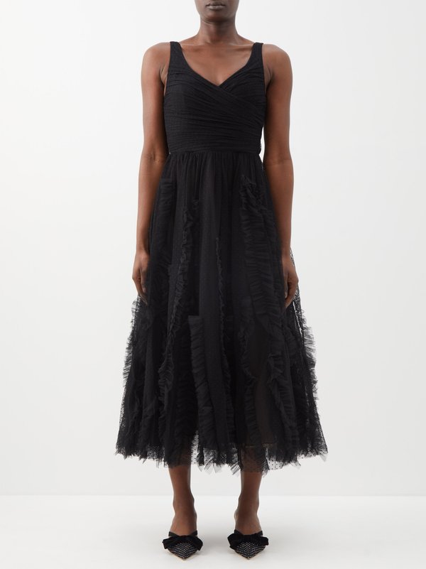 Black V-neck fringed nylon-tulle dress | Jason Wu Collection | MATCHES UK
