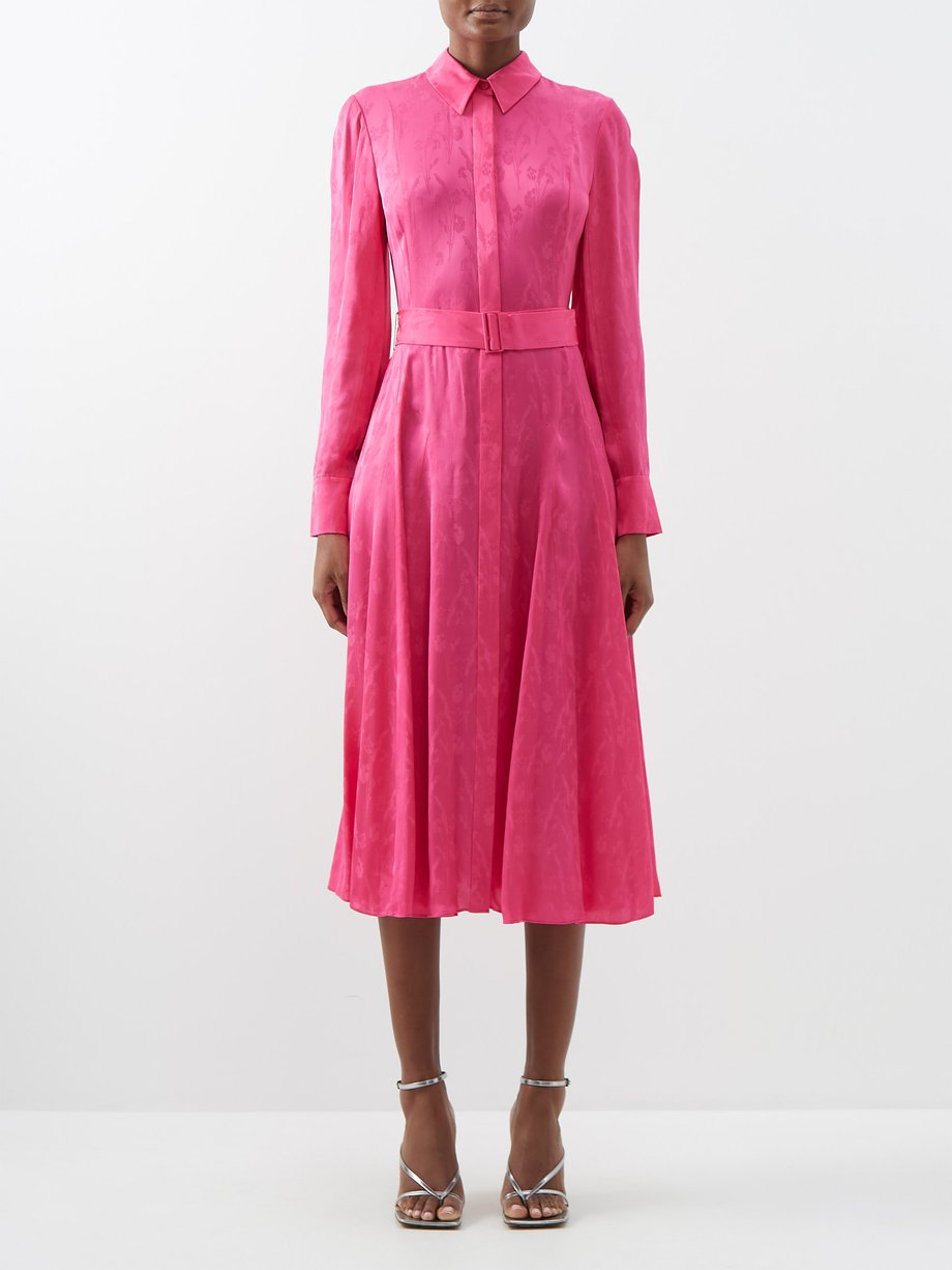 Pink Belted floral-jacquard midi shirt dress | Jason Wu Collection